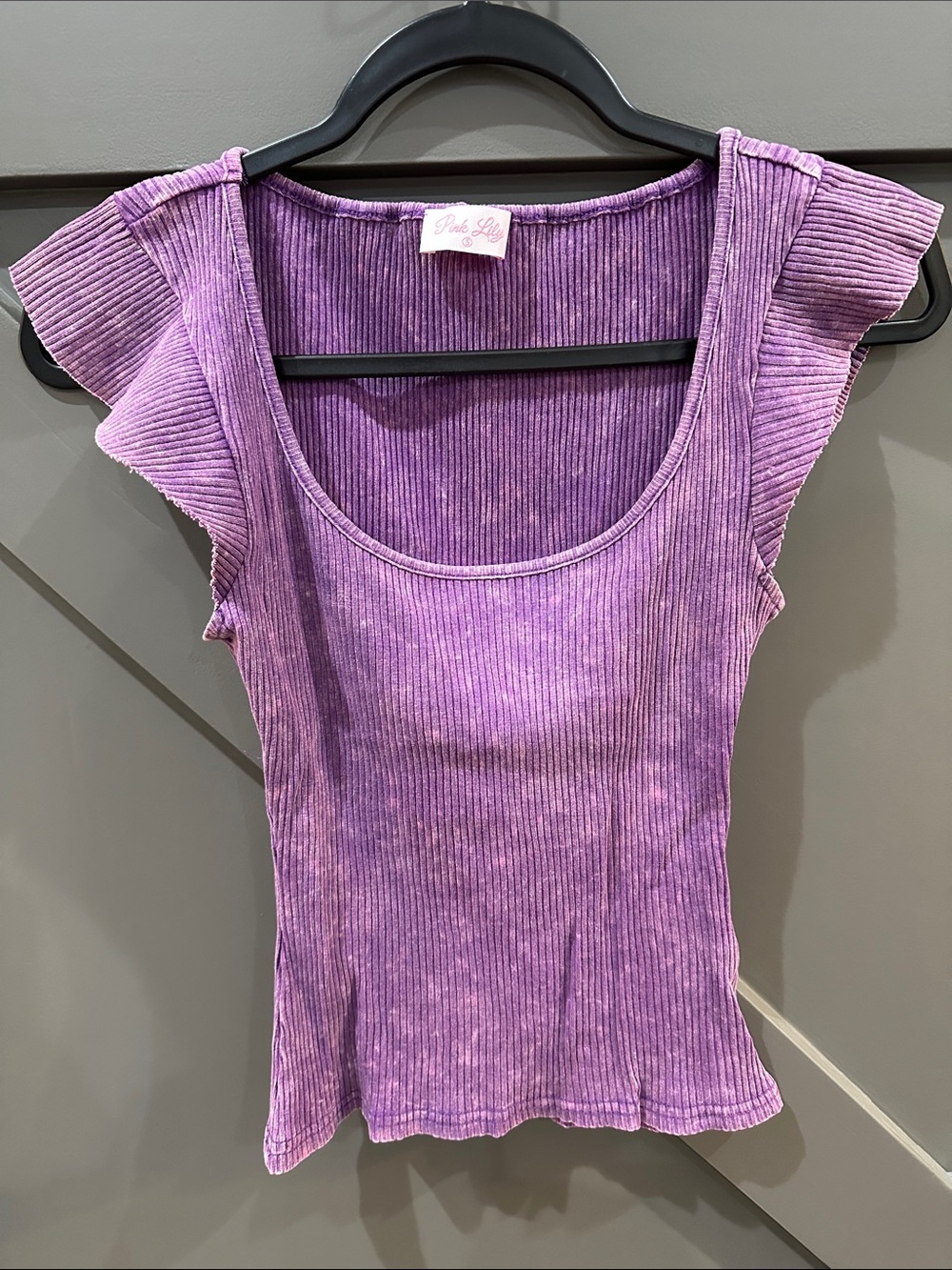 Pink Lily Lavender Ribbed Scoop Neck Tank with Flutter Sleeves - NWOT